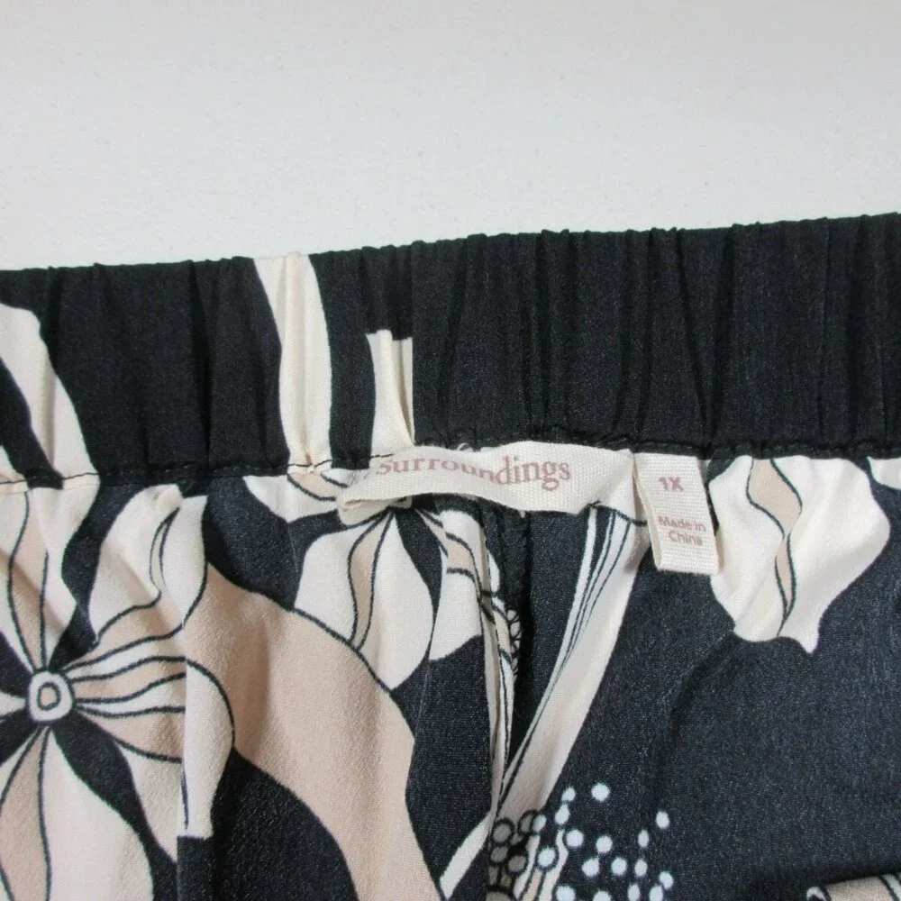Soft Surroundings womens black beige Yara wide leg Hawaiian pants 1Xx30 NWT - Picture 5 of 11
